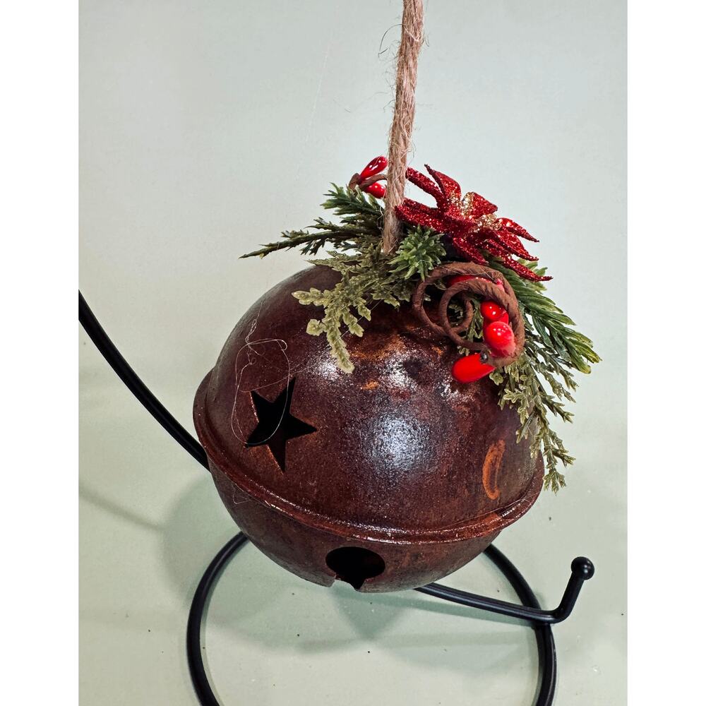 Price Reduced Rustic Rusty Bell Christmas Glitter Poinsettia CO18 - Picture 4 of 5